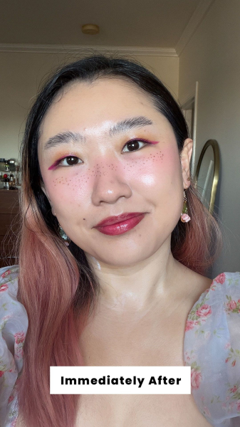 Han immediately after applying the Laura Mercier Translucent Hydrating Setting Spray UltraBlur