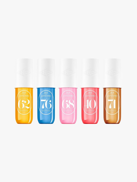 Sol de Janeiro Mist and Match Hair & Body Perfume Bundle in multiple branded components on a light gray background