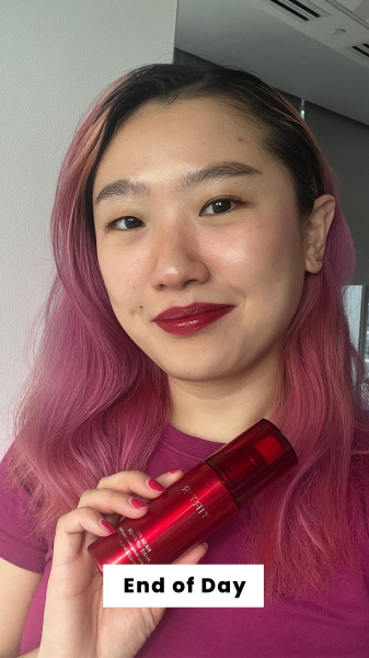 Sarah Han at the end of the day after applying the Tirtir Mask Fit Fixing Spray