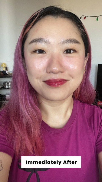 Sarah Han immediately after applying the Tirtir Mask Fit Fixing Spray